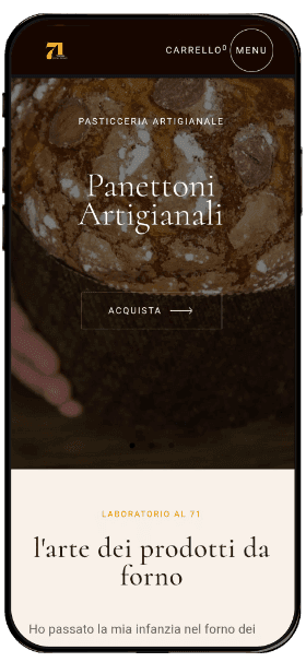 Sito eCommerce per pasticceria artigianale visualizzato su smartphone